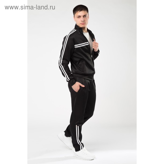 Костюм мужской спорт (толстовка, брюки), цвет чёрный, размер 56 - Фото 1