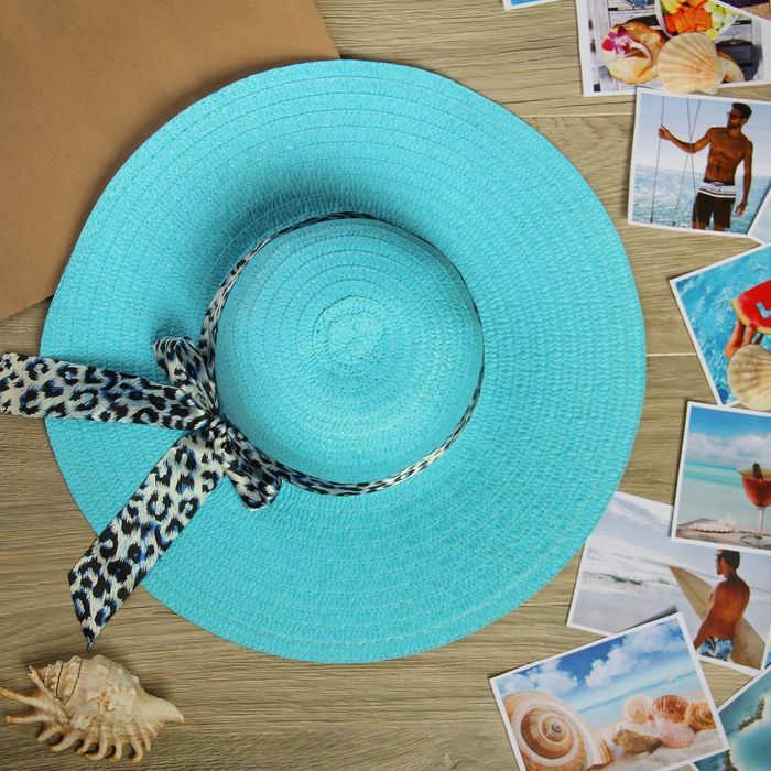 Шляпа пляжная "Кокетка", цвет голубой, обхват головы 58 см, ширина полей 10 см - Фото 1