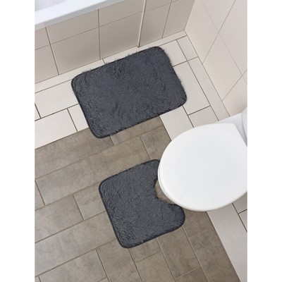 Коврики для ванной и туалета Доляна «Пушистик», 2 шт: 38×40 см, 40×60 см, цвет серый