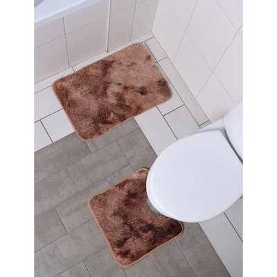 Коврики для ванной и туалета Доляна «Пушистик», 2 шт: 38×40, 40×60 см, цвет коричневый