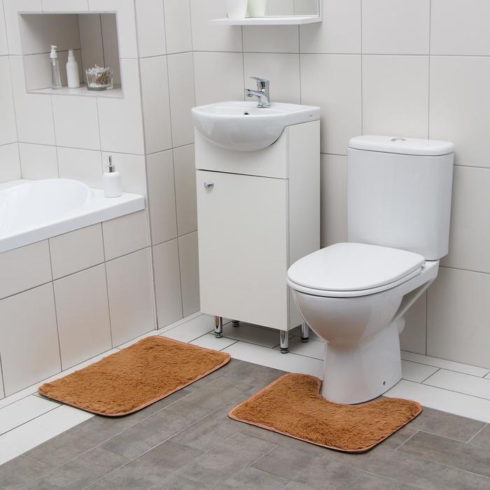Набор ковриков для ванной и туалета Доляна «Пушистик», 2 шт, 38×40, 40×60 см, цвет светло-коричневый - Фото 1