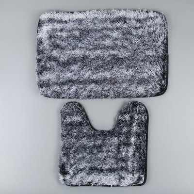 Набор ковриков для ванной и туалета Доляна «Пушистик», 2 шт, 38×40, 40×60 см, цвет серо-чёрный