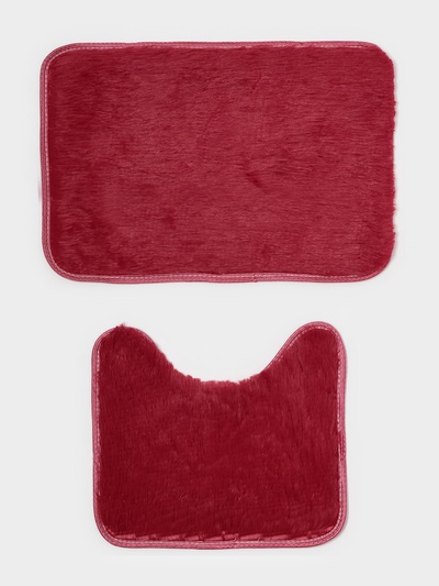 Коврики для ванной и туалета Доляна «Пушистик», 2 шт., 38×40 см, 40×60 см, бордовые