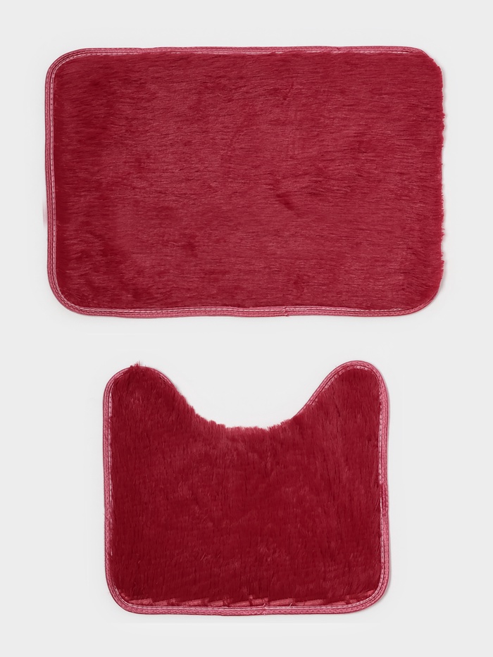 Коврики для ванной и туалета Доляна «Пушистик», 2 шт., 38×40 см, 40×60 см, бордовые - Фото 1