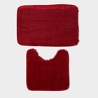 Коврики для ванной и туалета Доляна «Пушистик», 2 шт., 38×40 см, 40×60 см, бордовые - Фото 2