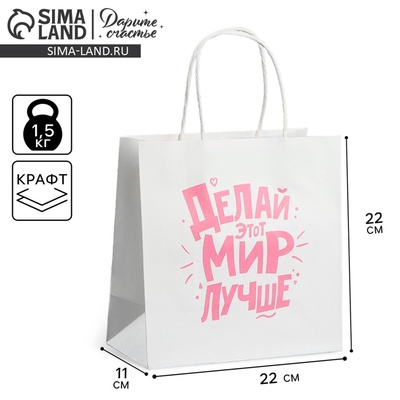Пакет подарочный, упаковка, «Делай этот мир лучше», 22×22×11 см
