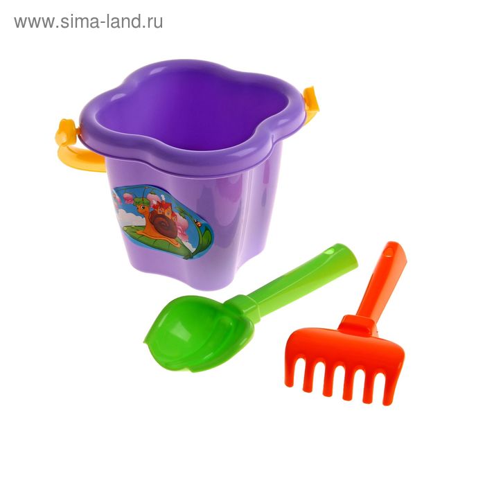 Песочный набор №24: ведро-цветок, совок, грабельки, цвета МИКС - Фото 1