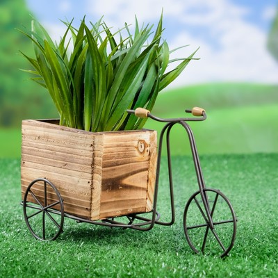 Фигурное кашпо для цветов «Велосипед», 23×8×12 см, дерево, металл, Greengo