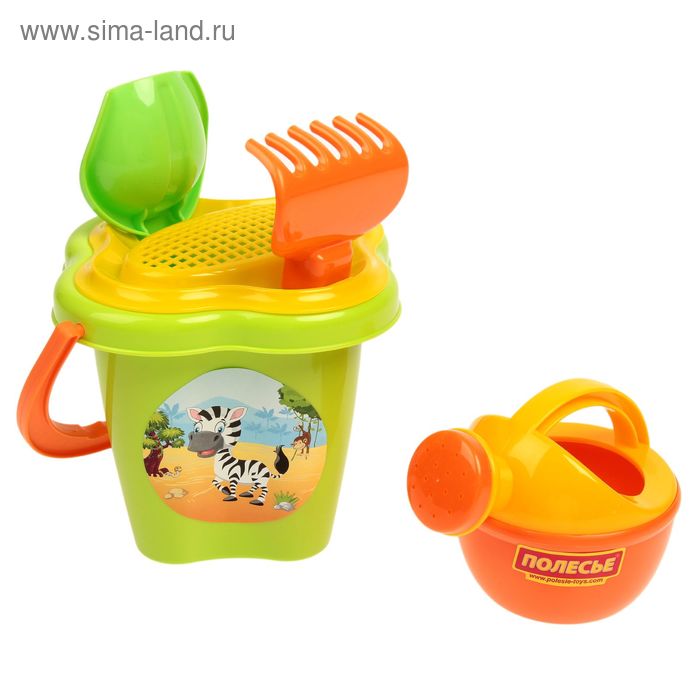 Песочный набор №237: ведро-цветок, ситечко-цветок, совок, грабельки, лейка малая, цвета МИКС - Фото 1
