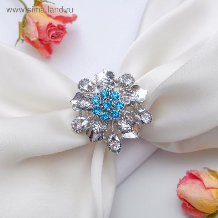 Кольцо для платка «Цветочные бутоны», цвет бело-голубой в серебре - Фото 1