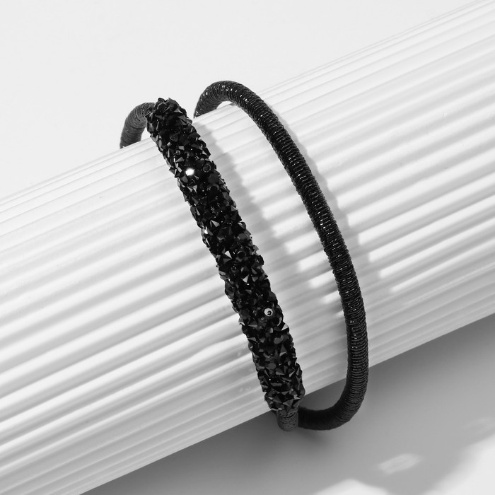 Браслет со стразами «Шанталь» утончённый, цвет серебристо-чёрный, 6 см - Фото 1