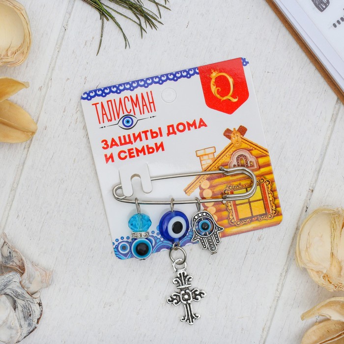 Булавка-оберег «Домашний очаг», 5см, цвет бело-синий в серебре - Фото 1