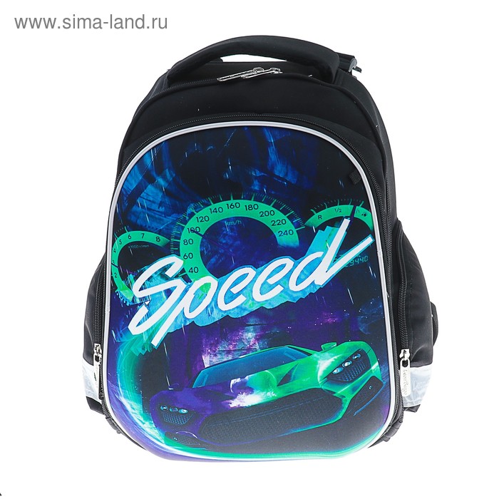 Рюкзак каркасный LeonВergo Midi №2 38*30*17, для мальчика, Speed neon 2, чёрный - Фото 1