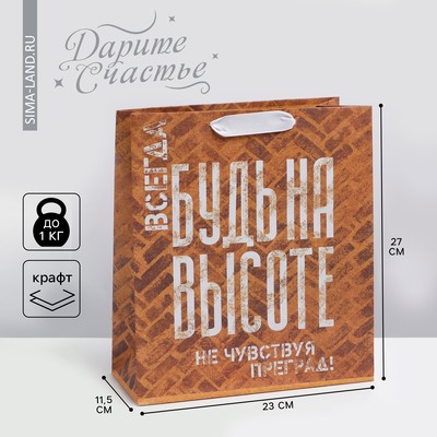 Пакет подарочный крафтовый, упаковка, «Не чувствуй преград!», ML 23×27×11.5 см