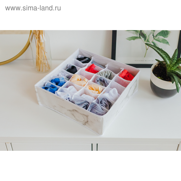 Органайзер для хранения белья «Мрамор», 24 отделения, 32×32×12 см, цвет белый - Фото 1