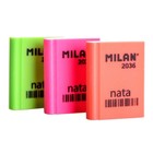 Ластик MILAN Nata 2036, пластиковый, прямоугольный, картонный держатель, 39х29х9 мм, МИКС - Фото 1