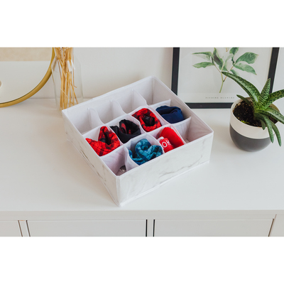 Органайзер для хранения белья Доляна «Мрамор», 12 отделений, 32×32×12 см, цвет белый