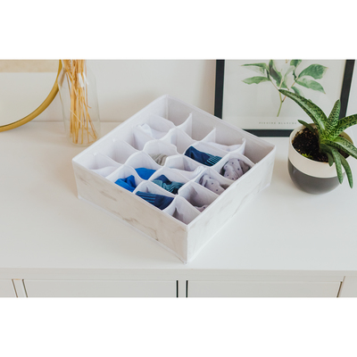 Органайзер для хранения белья Доляна «Мрамор», 20 отделений, 32×32×12 см, цвет белый