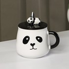 Кружка керамическая с крышкой и ложкой «Панда», 450 мл, цвет белый и чёрный - Фото 6