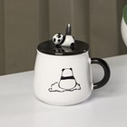 Кружка керамическая с крышкой и ложкой «Панда», 450 мл, цвет белый и чёрный - Фото 7