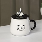 Кружка керамическая с крышкой и ложкой «Панда», 450 мл, цвет белый и чёрный - Фото 8