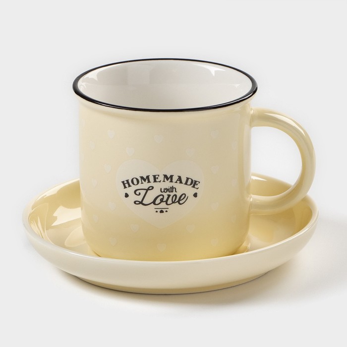 Чайная пара керамическая «Влюбленность», 2 предмета: чашка 200 мл, блюдце d=12,5 см, цвет МИКС - Фото 1