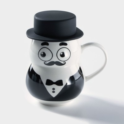 Кружка с силиконовой крышкой «Джентльмен», 380 мл, керамика, рисунок МИКС