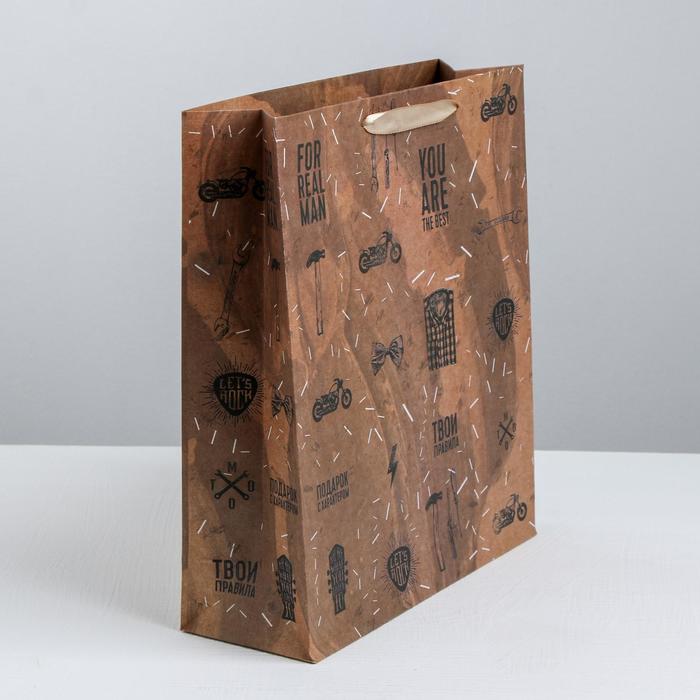 Пакет подарочный крафтовый вертикальный, упаковка, «For real man», MS 18 х 23 х 8 см - фото 1927439944