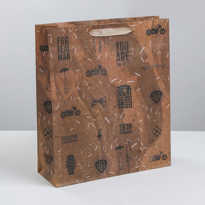 Пакет подарочный крафтовый вертикальный, упаковка, «For real man», MS 18 х 23 х 8 см - фото 1908436310
