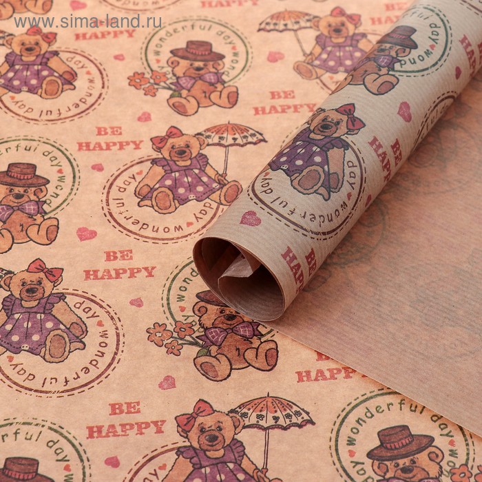 Бумага упаковочная крафт "Мишки", 0,7 х 1 м - Фото 1