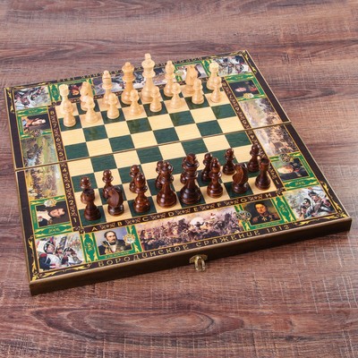 Настольная игра 3 в 1 "Бородино": шахматы, шашки, нарды, доска дерево 50 х 50 см