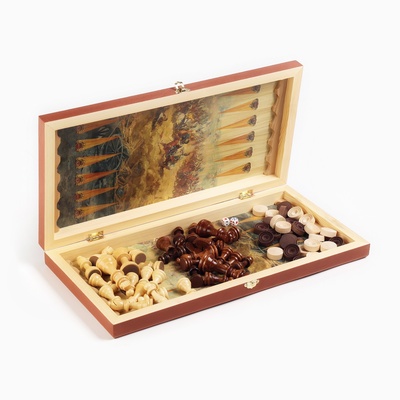 Настольная игра 3в1 «Бородино» шахматы, шашки, нарды, деревянные, 50×50 см