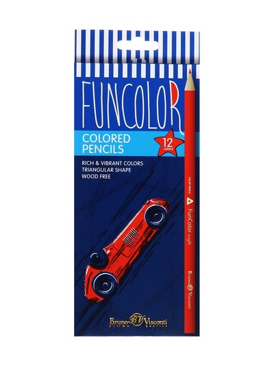 Карандаши цветные 12 цветов FunColor, пластиковые, трёхгранные, МИКС