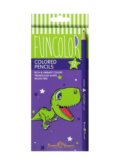 Карандаши цветные 12 цветов FunColor, пластиковые, трёхгранные, МИКС