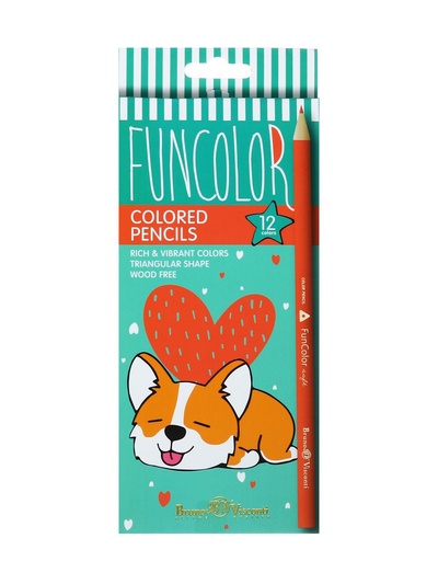 Карандаши цветные 12 цветов FunColor, пластиковые, трёхгранные, МИКС