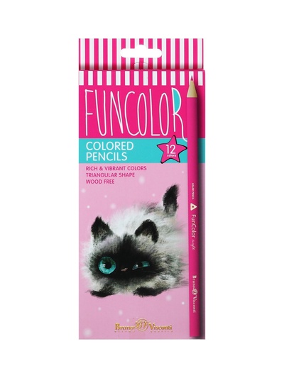 Карандаши цветные 12 цветов FunColor, пластиковые, трёхгранные, МИКС