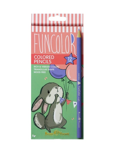 Карандаши цветные 12 цветов FunColor, пластиковые, трёхгранные, МИКС