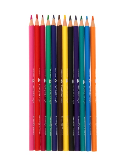 Карандаши цветные 12 цветов FunColor, пластиковые, трёхгранные, МИКС