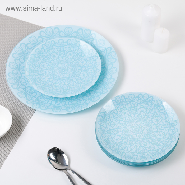 Сервиз столовый «Кружево», 7 предметов: 6 тарелок d=20 см, 1 тарелка d=30 см, цвет голубой