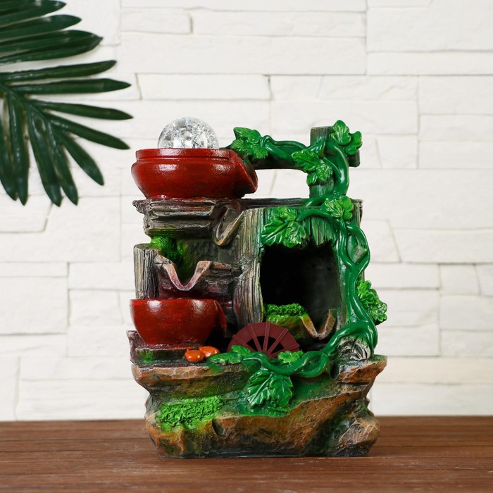 Фонтан настольный «Старая бочка в лиане», 13.5×17.28 см, с подсветкой