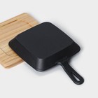 Сковорода «Квадрат. Гриль», 19×3 см, на деревянной подставке, индукция, чугун, чёрная - Фото 6
