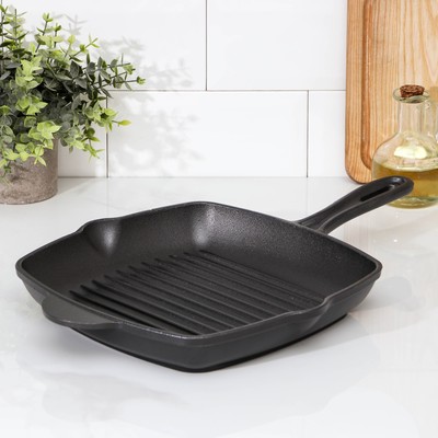 Сковорода-гриль «Гриль глубокий», 28×26×4.5 см, 2 слива, индукция, чугун, чёрная