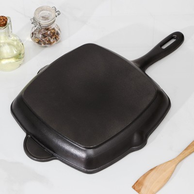 Сковорода-гриль «Гриль глубокий», 28×26×4.5 см, 2 слива, индукция, чугун, чёрная