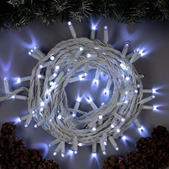 Гирлянда "Нить" 10 м , IP65, УМС, белая нить, 100 LED, свечение белое, мерцание белым, 220 В - Фото 1