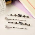 Невидимка для волос "Кварта" 5,5 см (набор 4 шт.) бабочки стразы, серебристые - Фото 1