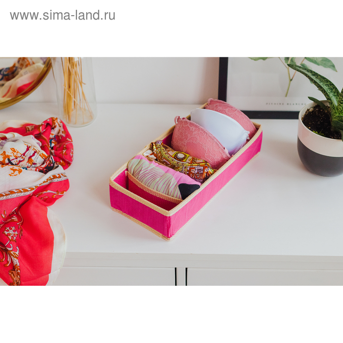 Органайзер для хранения белья «Ваниль», 6 отделений, 35×16×10 см, цвет розово-бежевый - Фото 1