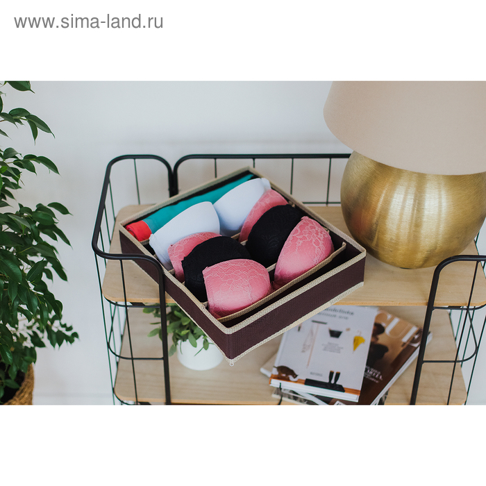 Органайзер для хранения белья «Ваниль», 7 отделений, 33×30×8 см, цвет коричнево-бежевый - Фото 1