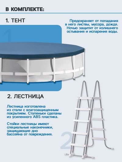 Бассейн каркасный INTEX Prism Frame 26720NP, 427×107 см, фильтр-насос, лестница, тент, подстилка, круглый