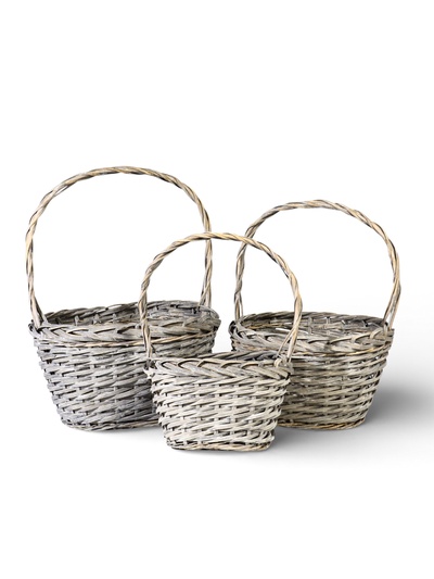 Корзина плетёная для хранения Penelope, ива, овальная, серая, набор 3 шт.