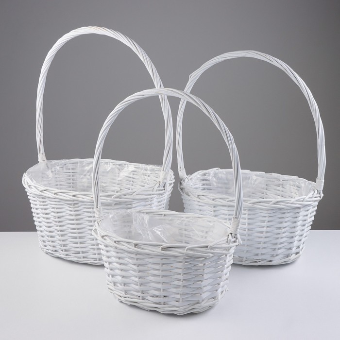 Корзина плетёная для хранения Penelope, ива, овальная, белая, набор 3 шт. - Фото 1